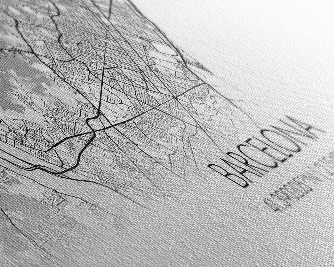 Panoramic Barcelona City Map, Spain Art, Map Print, Minimalist Wall Art, Canvas Art, Housewarming Gift, Street Map Art, Closing Gift