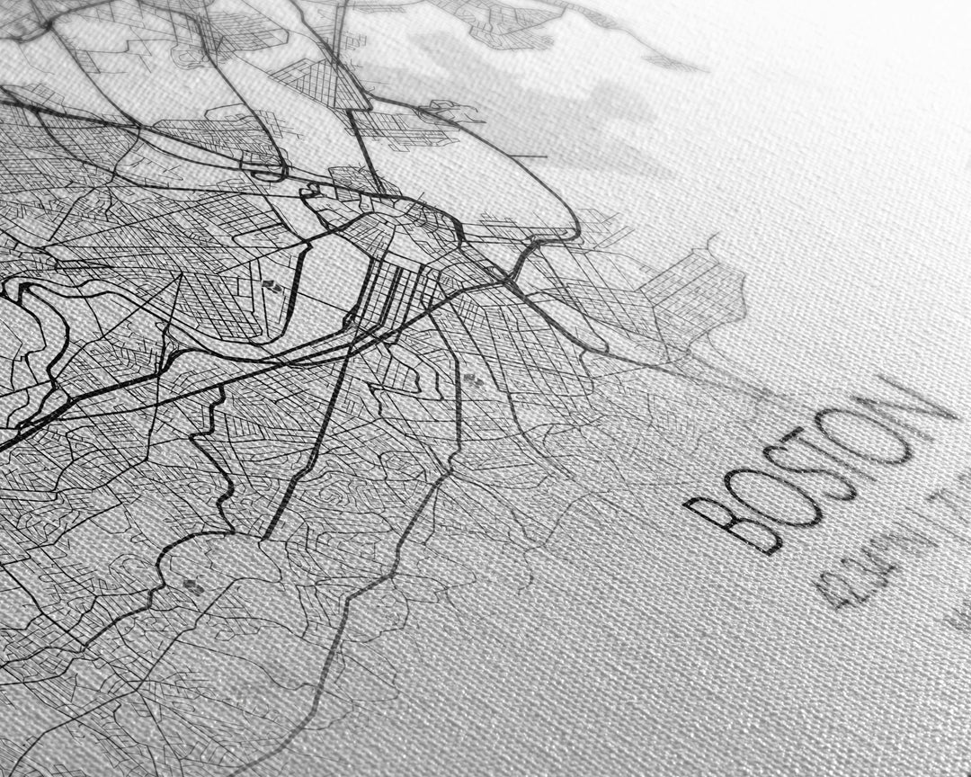 Boston Street Map, Massachusetts Map, Map Print, Modern Art, Wall Art, Canvas Art, Newlywed Gift, Gift For Parents, Farmhouse Wall Décor