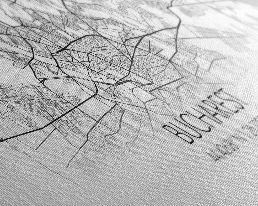 Panoramic Bucharest City Map, Romania Art, Map Print, Minimalist Wall Art, Canvas Art, Housewarming Gift, Street Map Art, Closing Gift