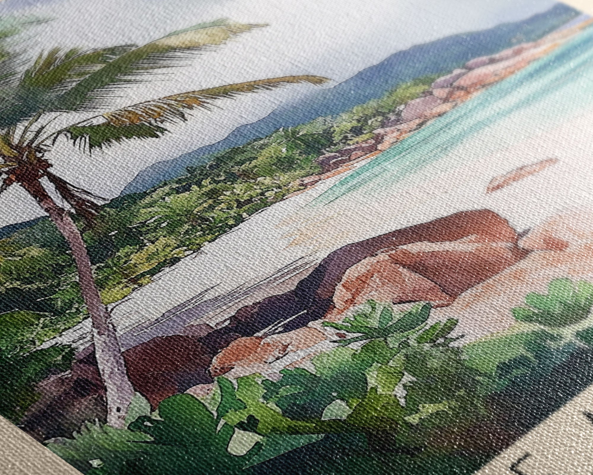 Petite Anse Kerlan, Seychelles Watercolor Print, Vacation Gift, Seychelles Wall Art, Beach Painting, Beach Decor, Beach Or Lakehouse Art