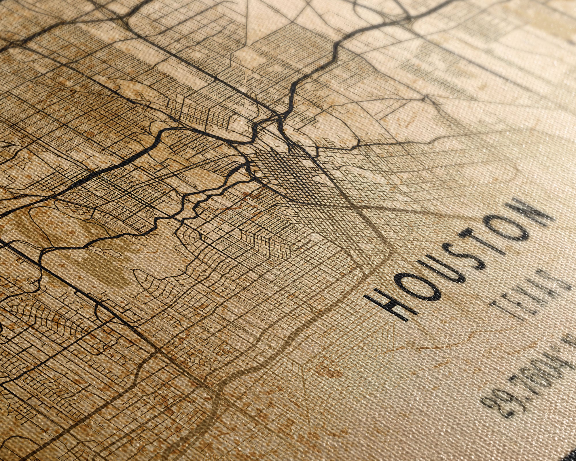 Distressed Houston map print poster canvas print, framed road map art, Texas map print poster canvas, Houston city map print poster canvas