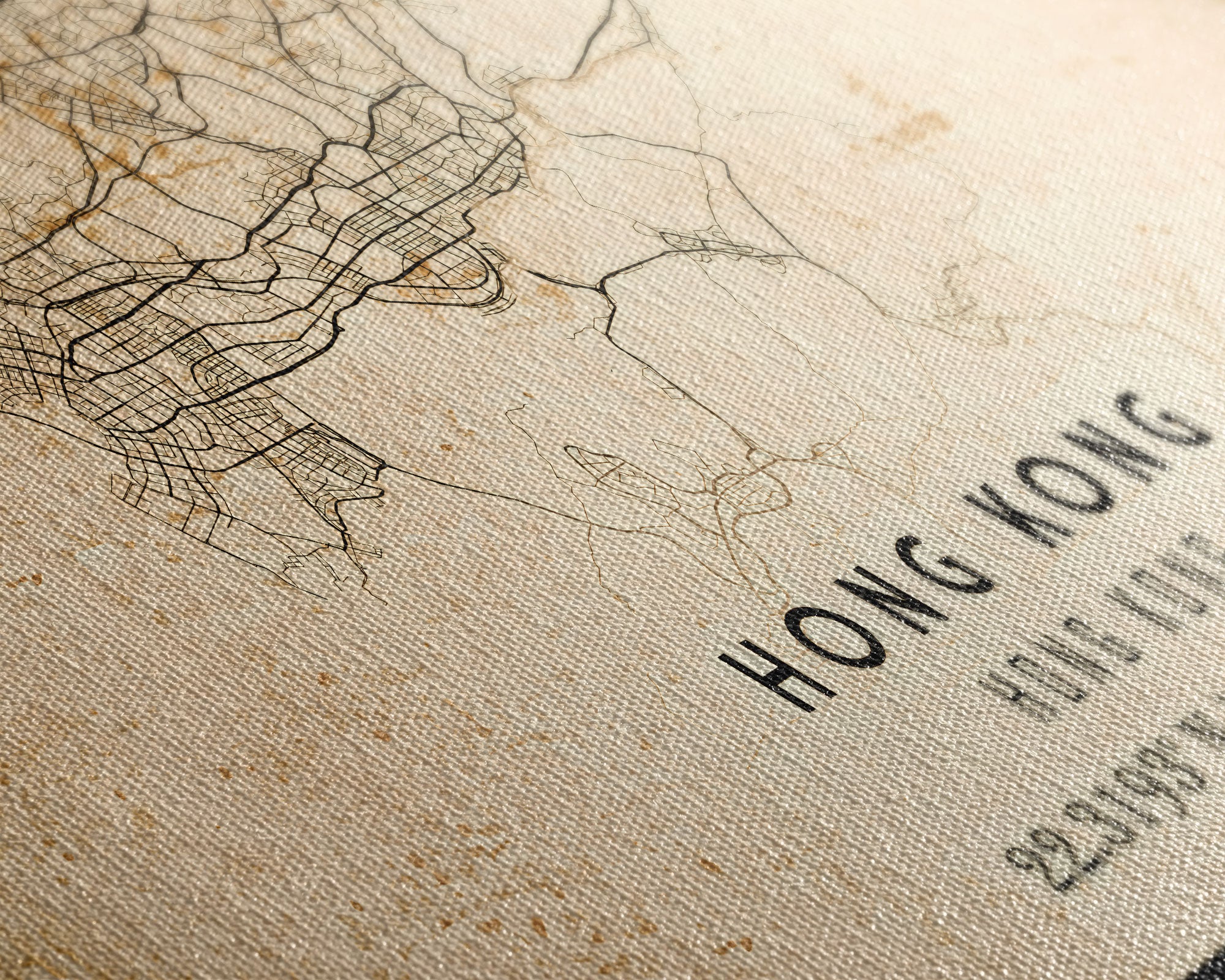 Vintage Hong Kong City Map Wall Art Canvas Print, Distressed Hong Kong Map, Framed Wall Art, Cool Hong Kong Travel Wall Art, Office Art