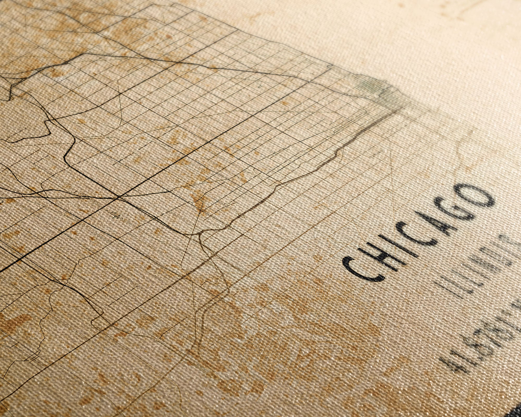 Distressed Chicago map print poster or framed canvas, Illinois road map print poster canvas, Chicago city map print poster canvas