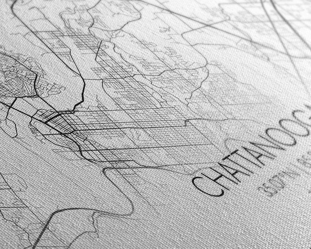 Chattanooga Street Map, Tennessee Map, Map Print, Modern Art, Wall Art, Canvas Art, Cute Room Décor, Wall Art Canvas, Trendy Wall Art