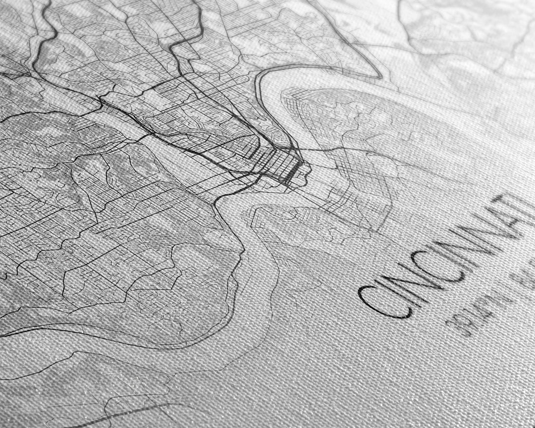 Cincinnati Street Map, Ohio Map, Map Print, Modern Art, Wall Art, Canvas Art, Garage Art, Educational Wall Art, Above Desk Décor, Room Décor