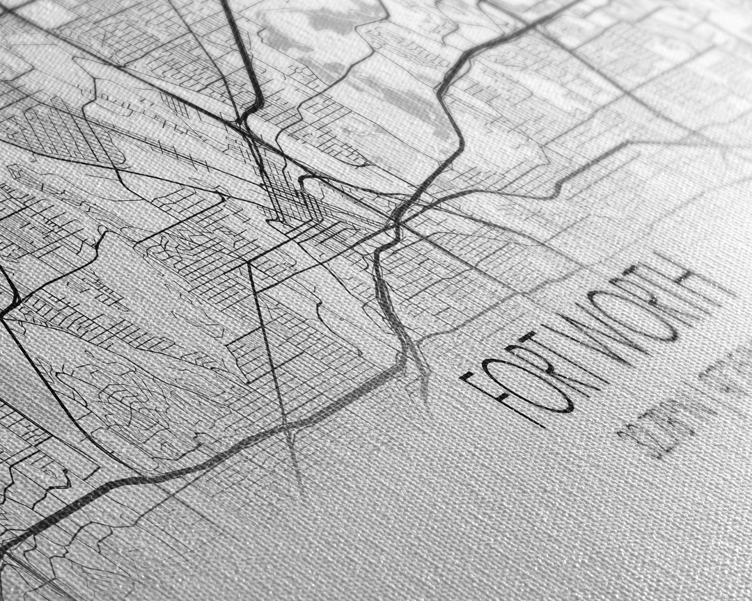 Panoramic Fort Worth City Map, Texas Art, Map Print, Minimalist Wall Art, Canvas Art, Housewarming Gift, Street Map Art, Closing Gift