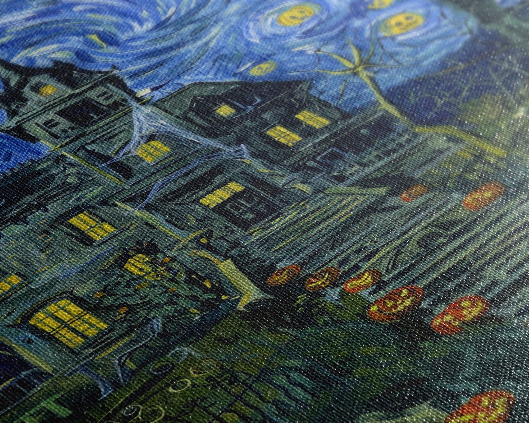 Starry Night Inspired Haunted Cemetary, Halloween Decor / Hallowen Wall Art / Halloween Props