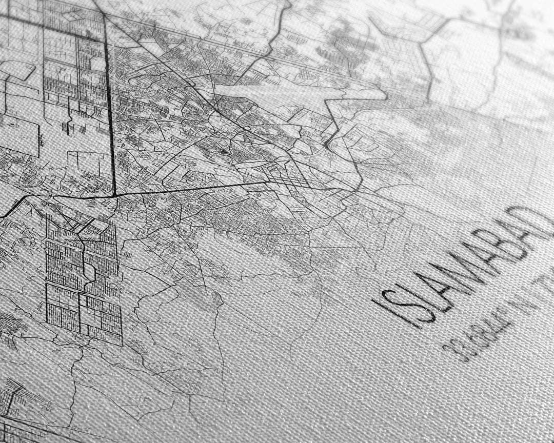 Islamabad City Map, Pakistan Map, Map Art, Modern Art, Wall Art, Canvas Art, Travel Wall Art, Office Wall Print, Gifts For Him, Room Décor