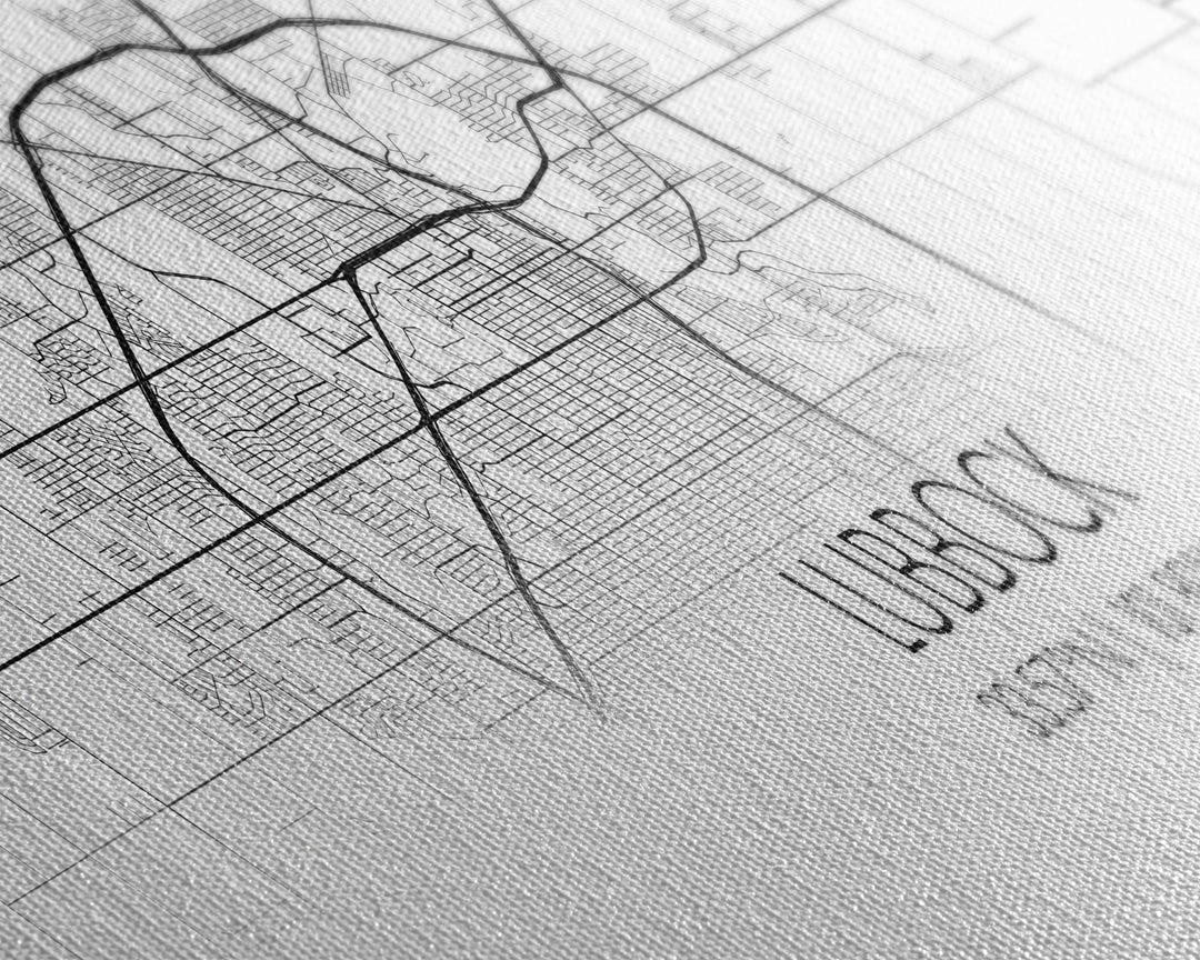 Panoramic Lubbock City Map, Texas Art, Map Print, Minimalist Wall Art, Canvas Art, Housewarming Gift, Street Map Art, Closing Gift