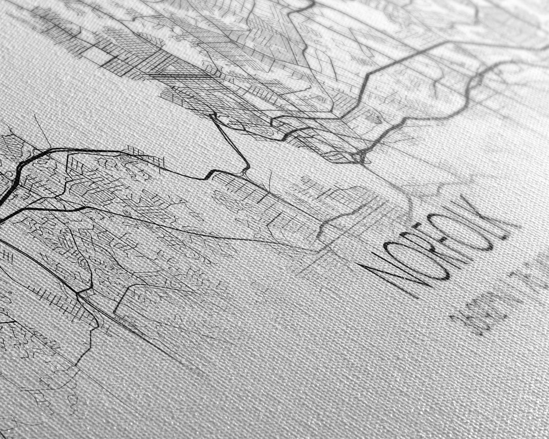 Panoramic Norfolk City Map, Virginia Art, Map Print, Minimalist Wall Art, Canvas Art, Housewarming Gift, Street Map Art, Closing Gift