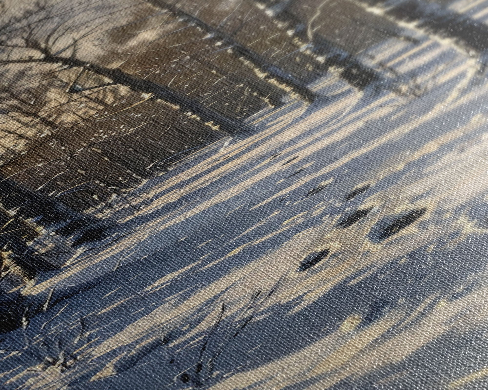 Snowy Forest Path With Footprints, Winter Scene In Farmhouse Style, Tall Canvas Print For Rustic Boho Wall Art