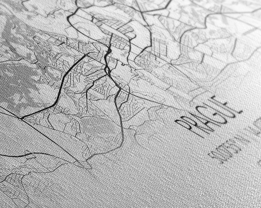 Panoramic Prague City Map, Czech Republic Art, Map Print, Minimalist Wall Art, Canvas Art, Housewarming Gift, Street Map Art, Closing Gift