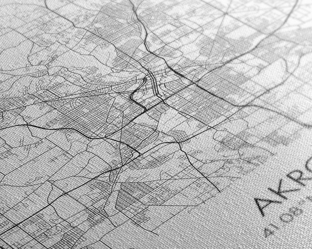 Akron Street Map, Akron Map, Map Wall Art, Office Wall Art, City Map Print, Minimalist, Modern Art, Wall Art, Canvas Print, Canvas Wall Art