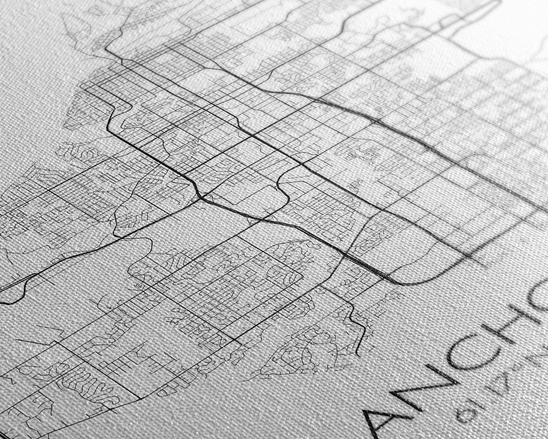 Anchorage Street Map, Alaska Map, City Map Wall Décor, Adventure Wall Art, Minimalist, Modern Art, Wall Art, Canvas Print, Canvas Wall Art