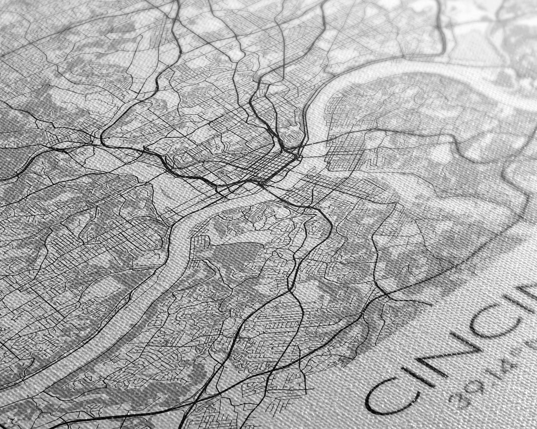 Cincinnati Street Map, Ohio Map, City Map Art, Minimalist Art, Wall Art, Canvas Print, Canvas Wall Art, Travel Wall Art, Birthday Gift