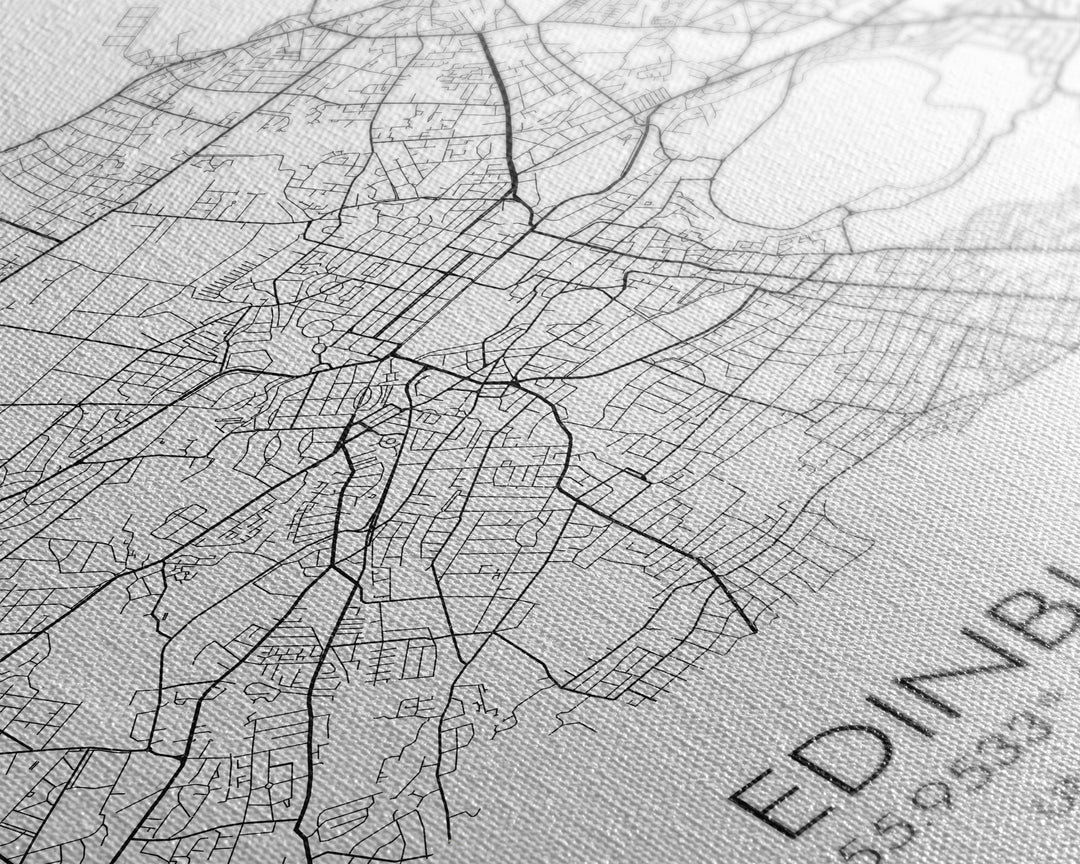 Edinburgh Street Map, United Kingdom Map, Europe City Map Art, Minimalist Art, Wall Art, Canvas Print, Travel Décor, Living Room Wall Art,