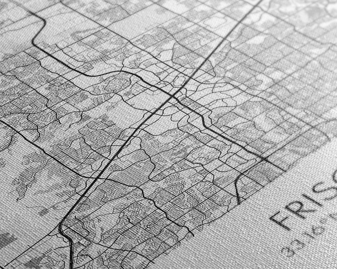 Frisco Street Map, Texas Map, City Map Art, Minimalist Art, Wall Art, Canvas Print, Black And White Art, Office Wall Art, Aviation Gift