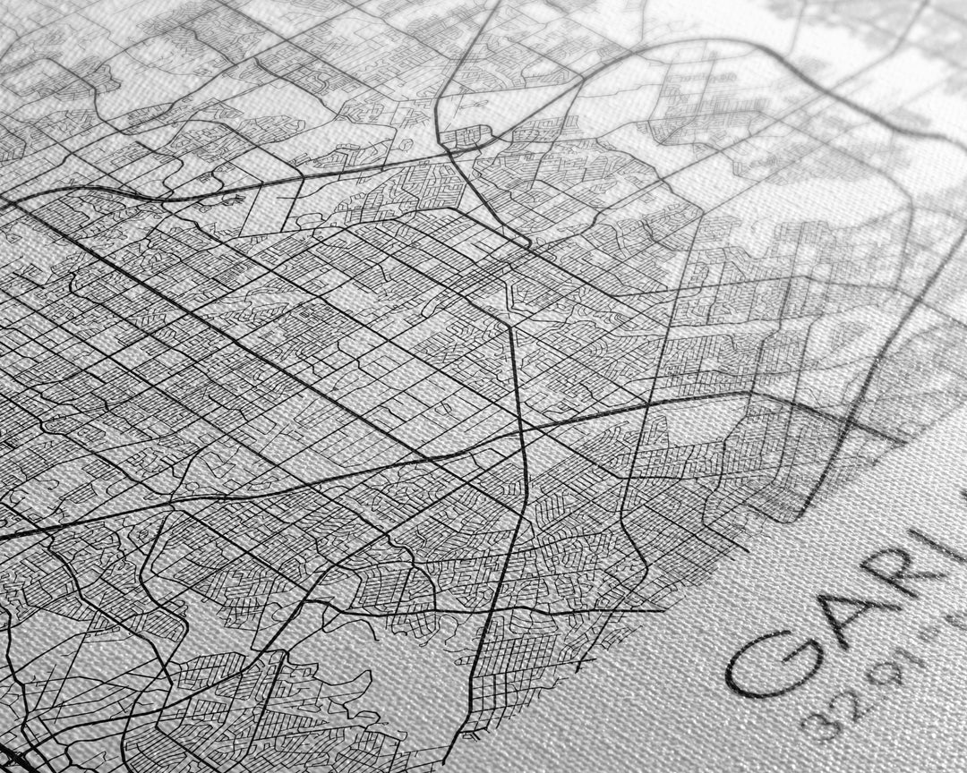 Garland Street Map, Texas Map, City Map Art, Minimalist Art, Wall Art, Canvas Print, Black And White Map, Travel Wall Art, Gift For Her