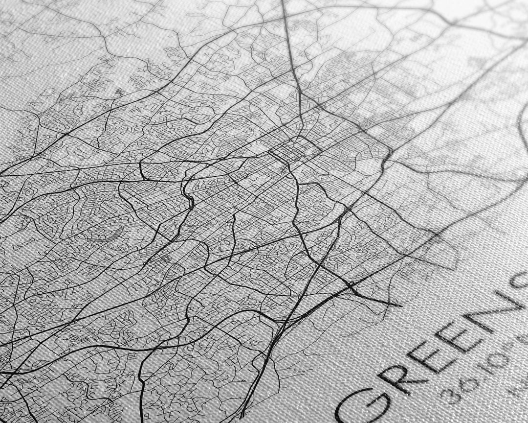 Greensboro Street Map, North Carolina Map, City Map Art, Minimalist Art, Wall Art, Canvas Print, Travel Wall Art, Gift For Travelers