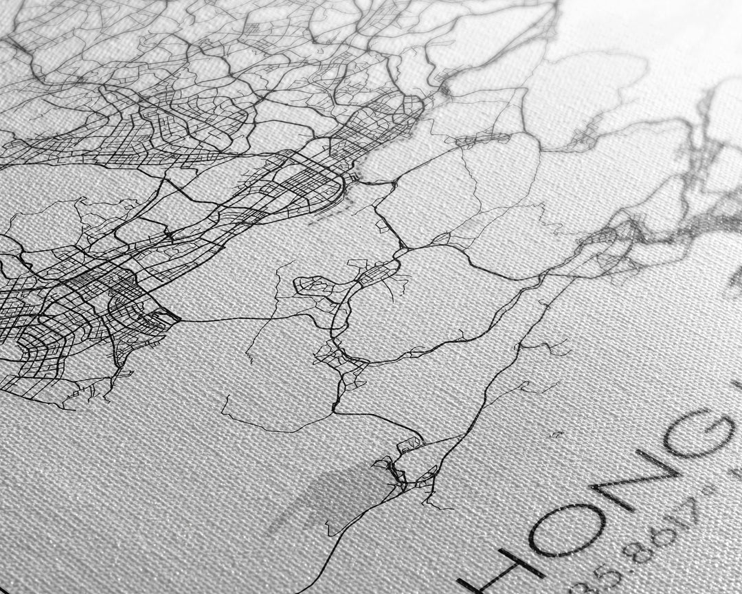 Hong Kong Street Map, China Map, Asia City Map Art, Minimalist Art, Wall Art, Canvas Print, Wanderlust Gift, Home Office Art, Travel Art