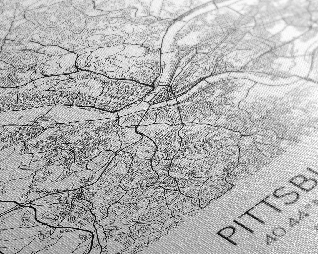 Pittsburgh Street Map, Pennsylvania Map, City Map Art, Minimalist Art, Wall Art, Canvas Print, Living Room Art, Birthday Gift, Travel Décor