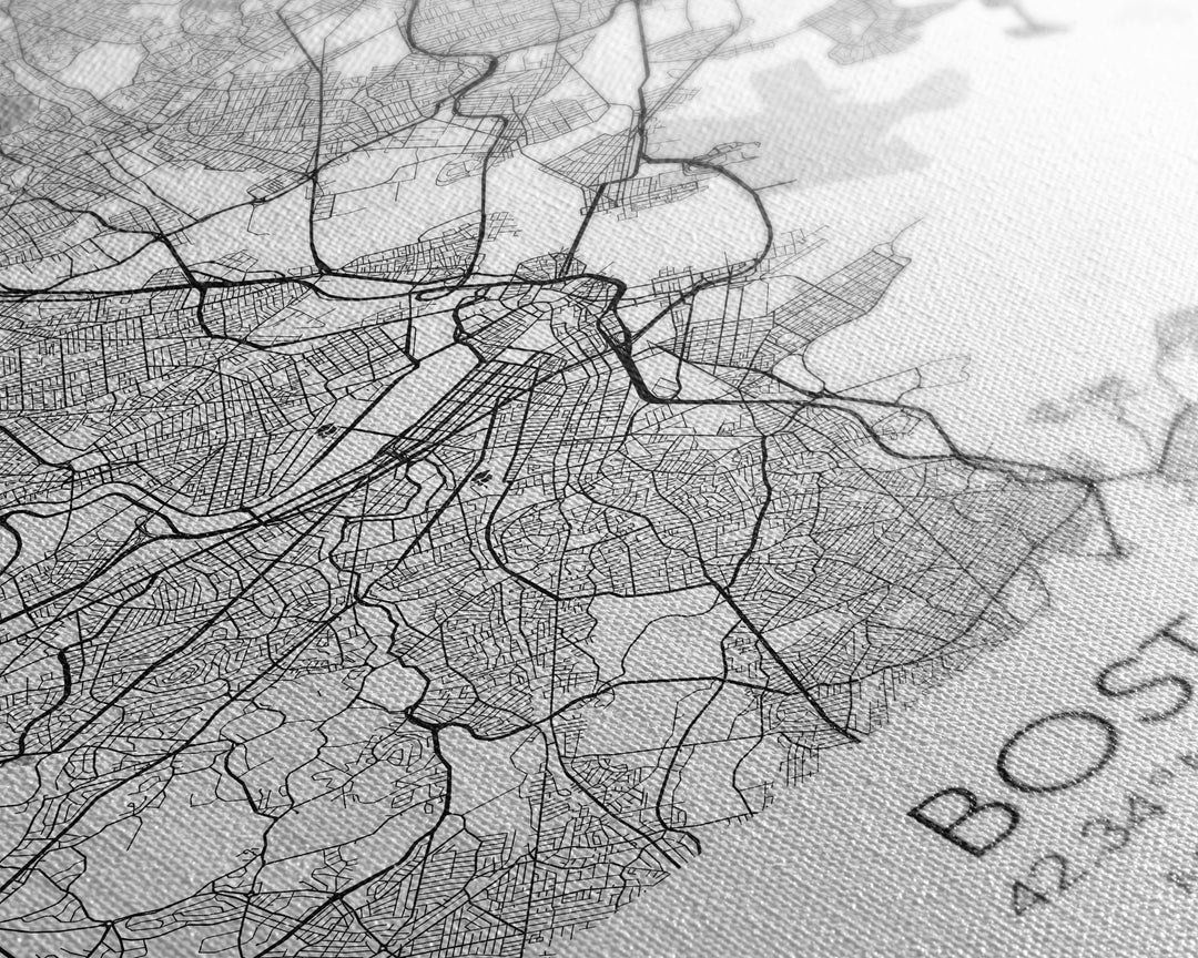 Boston Street Map, Massachusetts Map, City Map Art, Modern Art, Wall Art, Canvas Print, Wall Art For Bedroom, Gifts For Him, Travel Décor