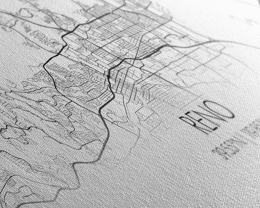 Panoramic Reno City Map, Nevada Art, Map Print, Minimalist Wall Art, Canvas Art, Housewarming Gift, Street Map Art, Closing Gift