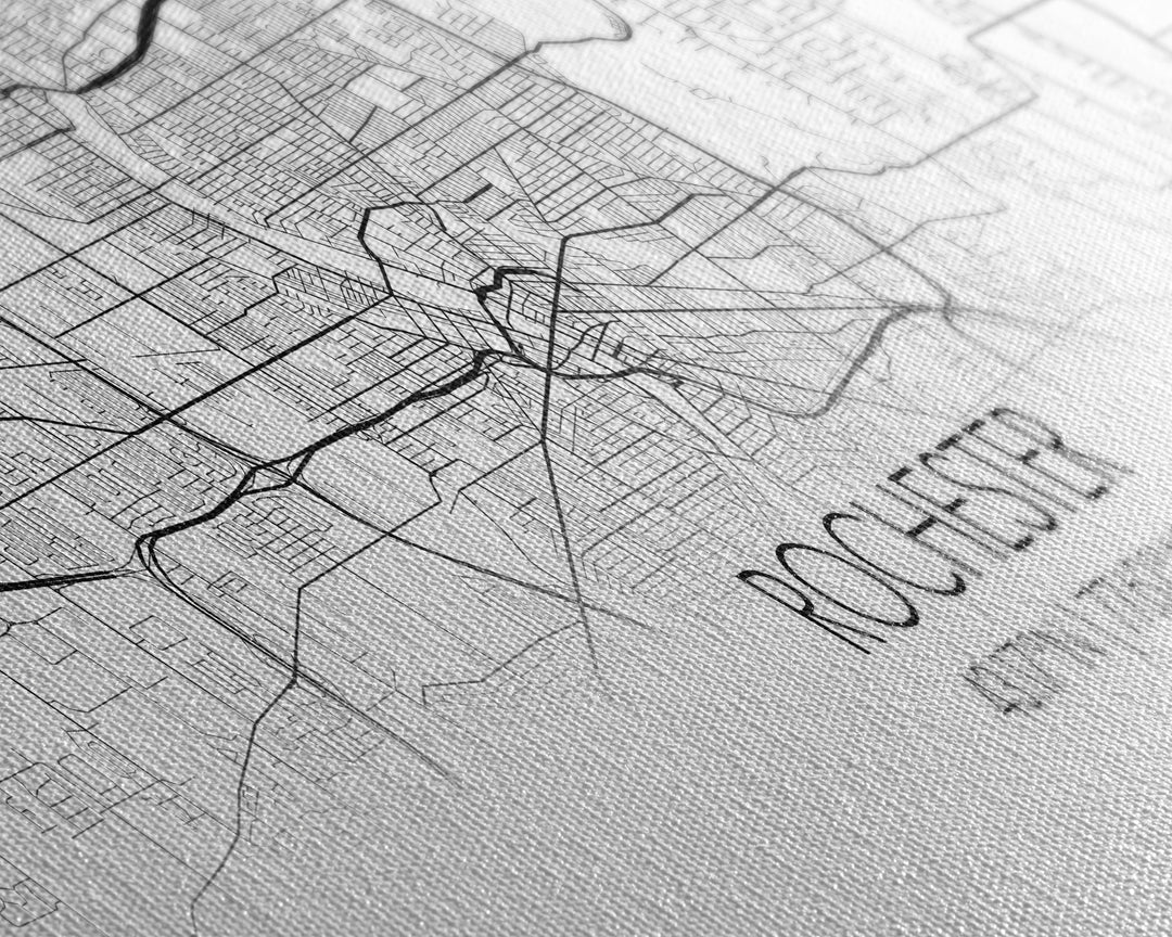 Panoramic Rochester City Map, New York Art, Map Print, Minimalist Wall Art, Canvas Art, Housewarming Gift, Street Map Art, Closing Gift