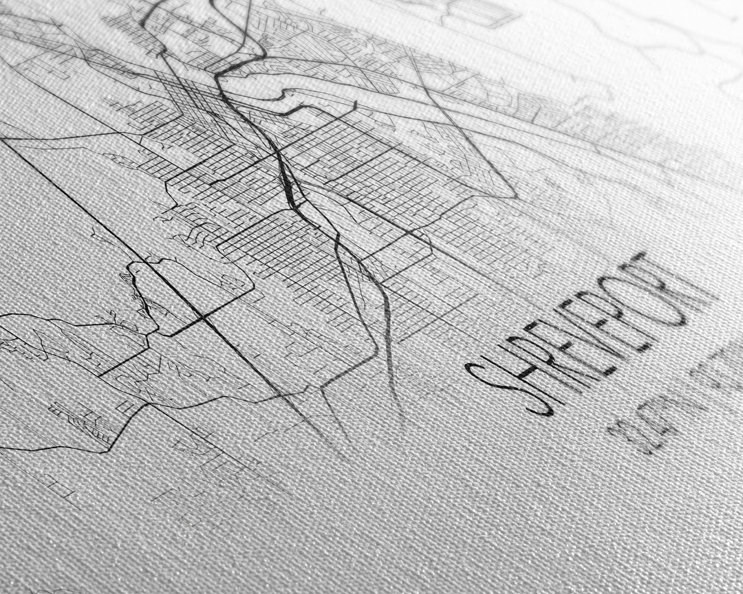 Panoramic Shreveport City Map, Louisiana Art, Map Print, Minimalist Wall Art, Canvas Art, Housewarming Gift, Street Map Art, Closing Gift