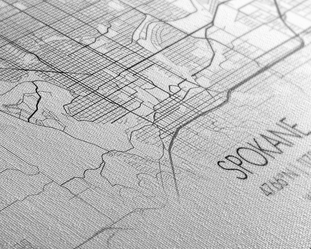 Spokane City Map, Washington Art, Map Print, Modern Wall Art, Wall Art, Canvas Art, Family Room Wall Art, Landscape Art Print, Military Gift