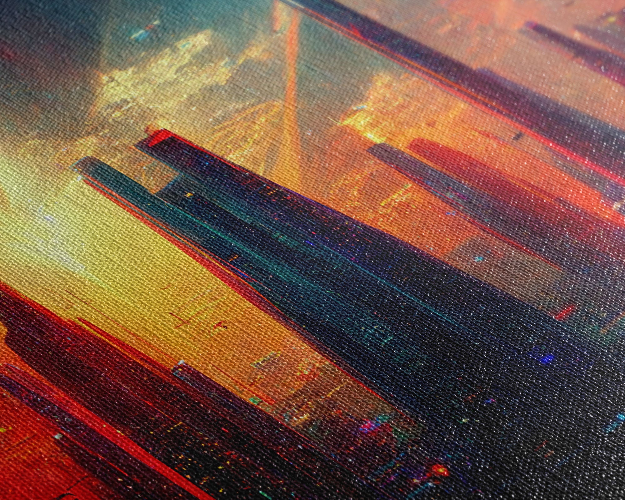 Cyberpunk canvas print, cyber punk city at sunset, Bladerunner vibes art, synthwave style art, cool wall art, night city