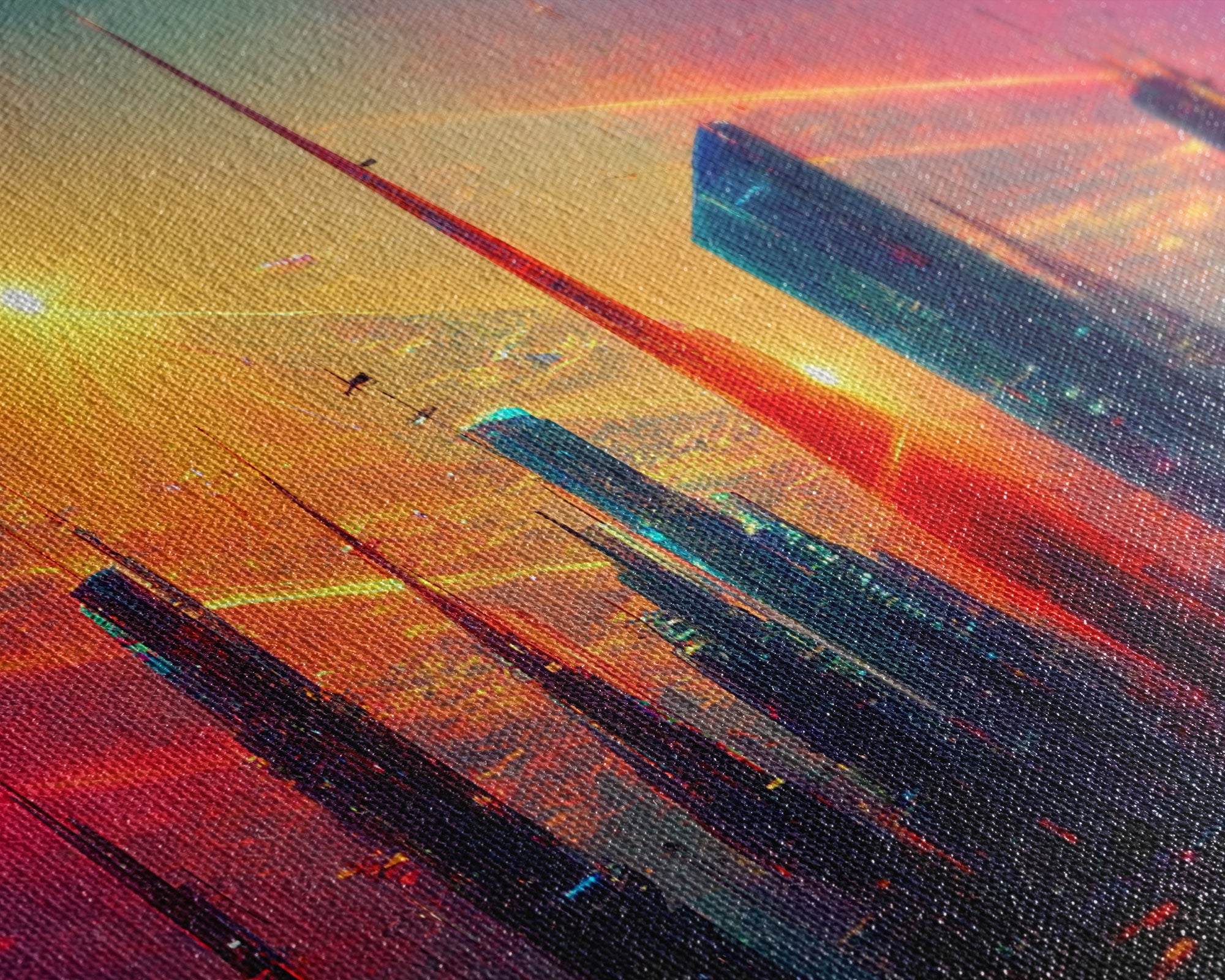 Dystopian Cyberpunk canvas print, cyber punk city at sunset, Bladerunner vibes art, synthwave style art, cool wall art, night city