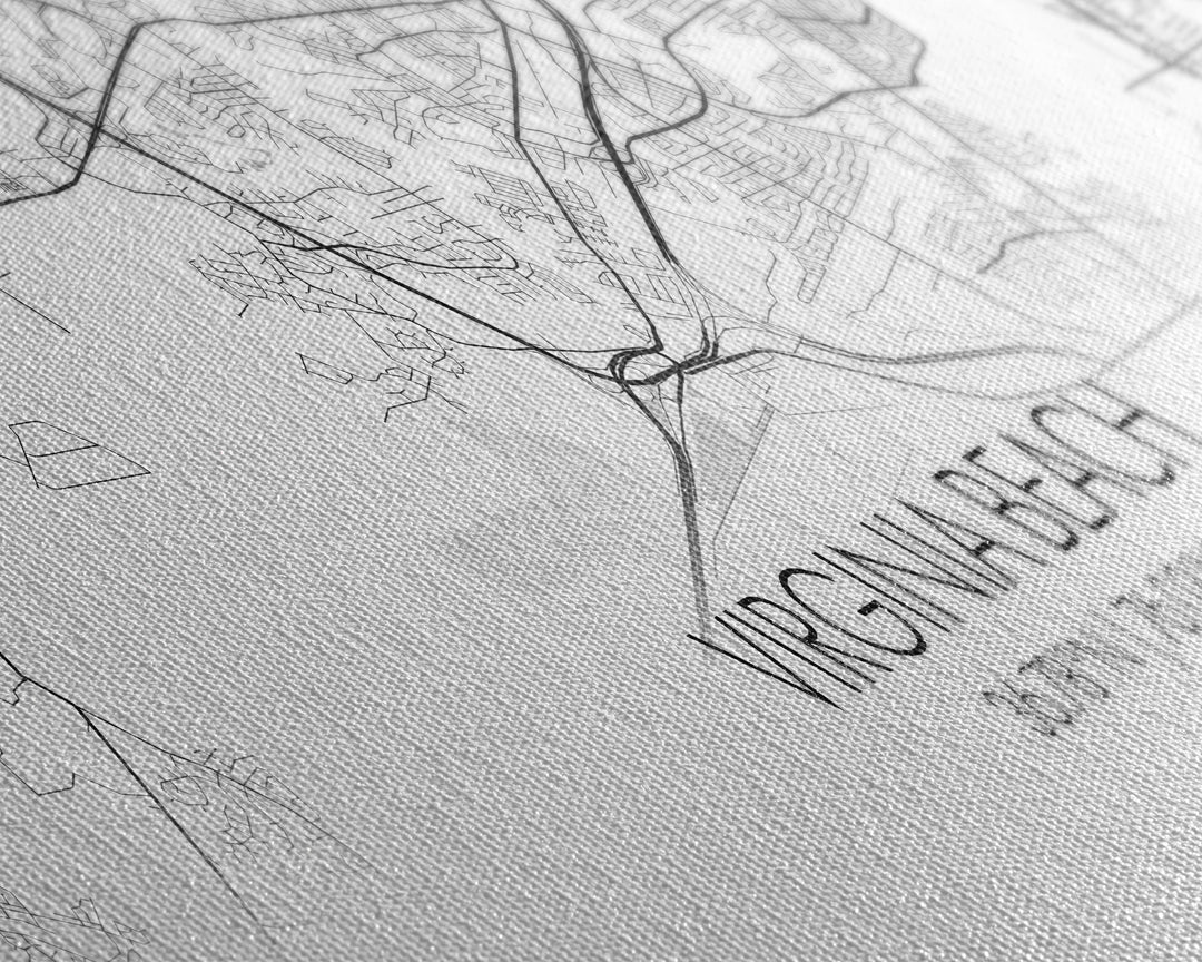 Panoramic Virginia Beach City Map, Virginia Art, Map Print, Minimalist Wall Art, Canvas Art, Housewarming Gift, Street Map Art, Closing Gift