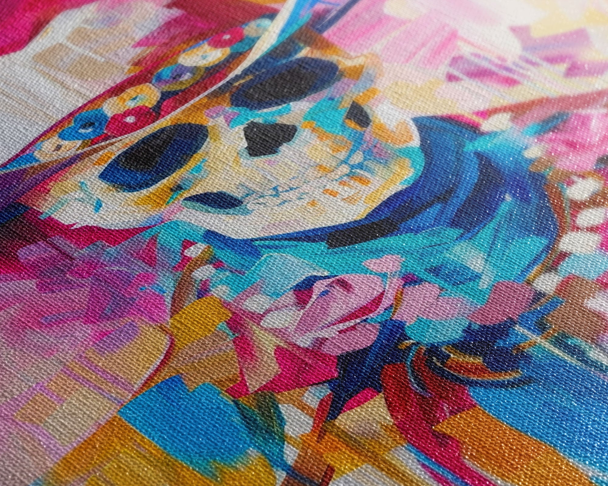 Vibrant Skeleton Cowboy Art - Framed Canvas Print, Colorful Western Decor, Skull Art, Living Room Wall Art, Unique Home Decor