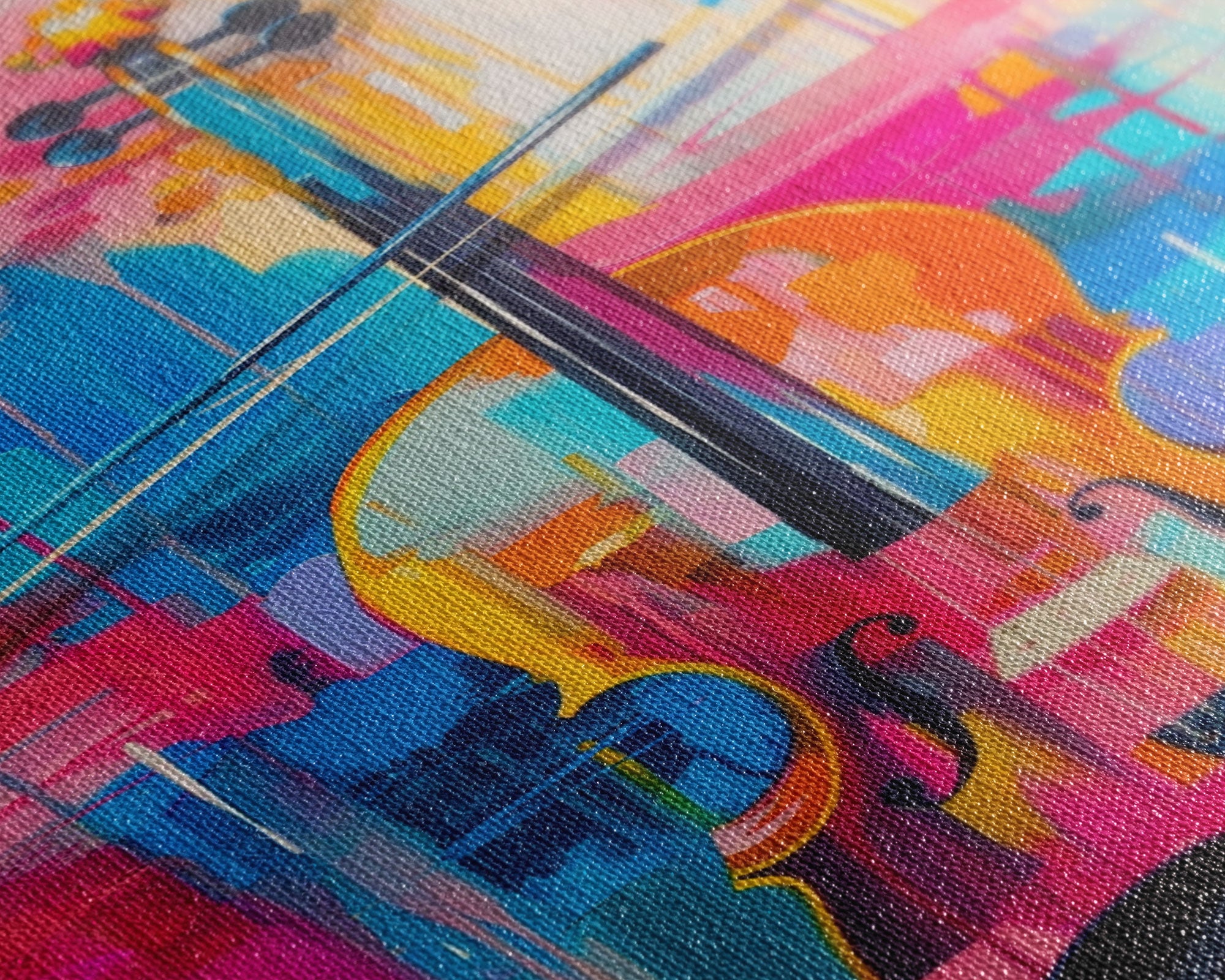 Vibrant Violin Art - Framed Canvas Print, Colorful Musical Decor, Living Room Wall Art, Unique Home Decor, Music Art