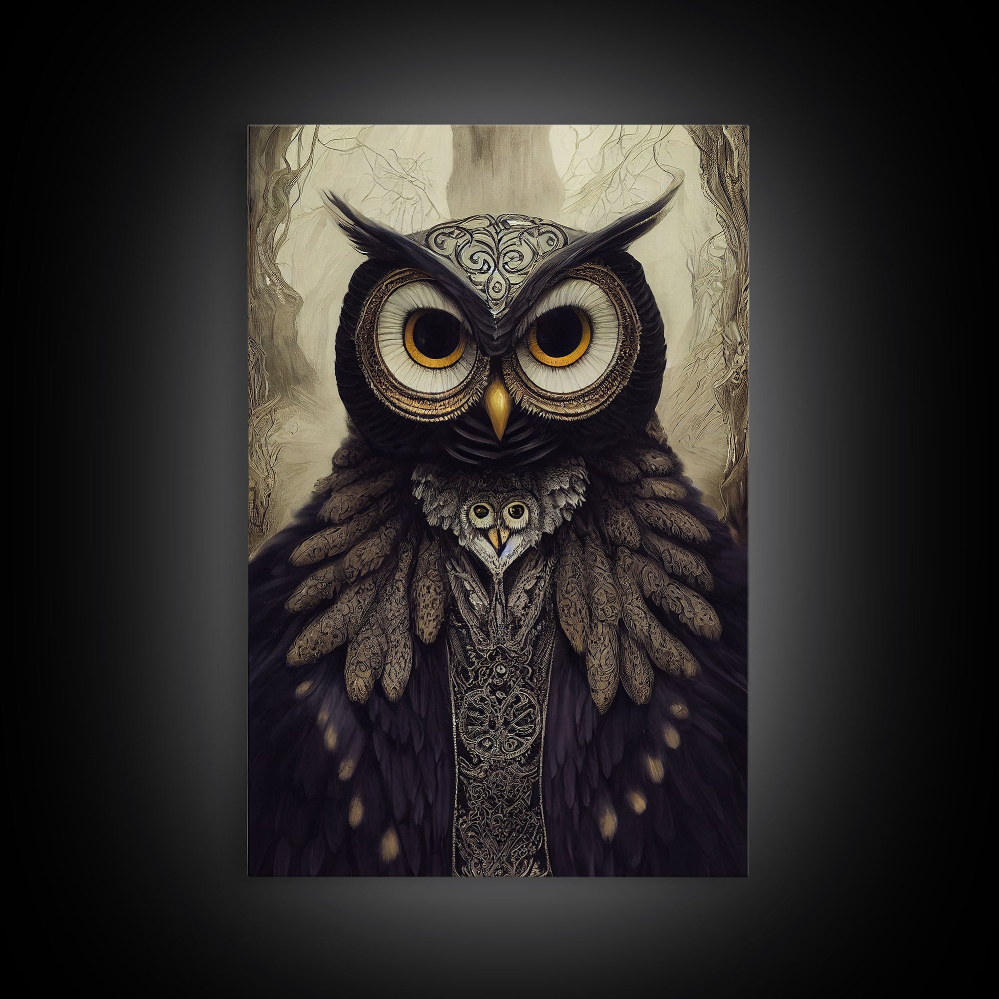 Portrait of an owl, Cool Owl art, Framed Canvas Print, Ready To Hang Framed Wall Art, Living Room Wall Hanging