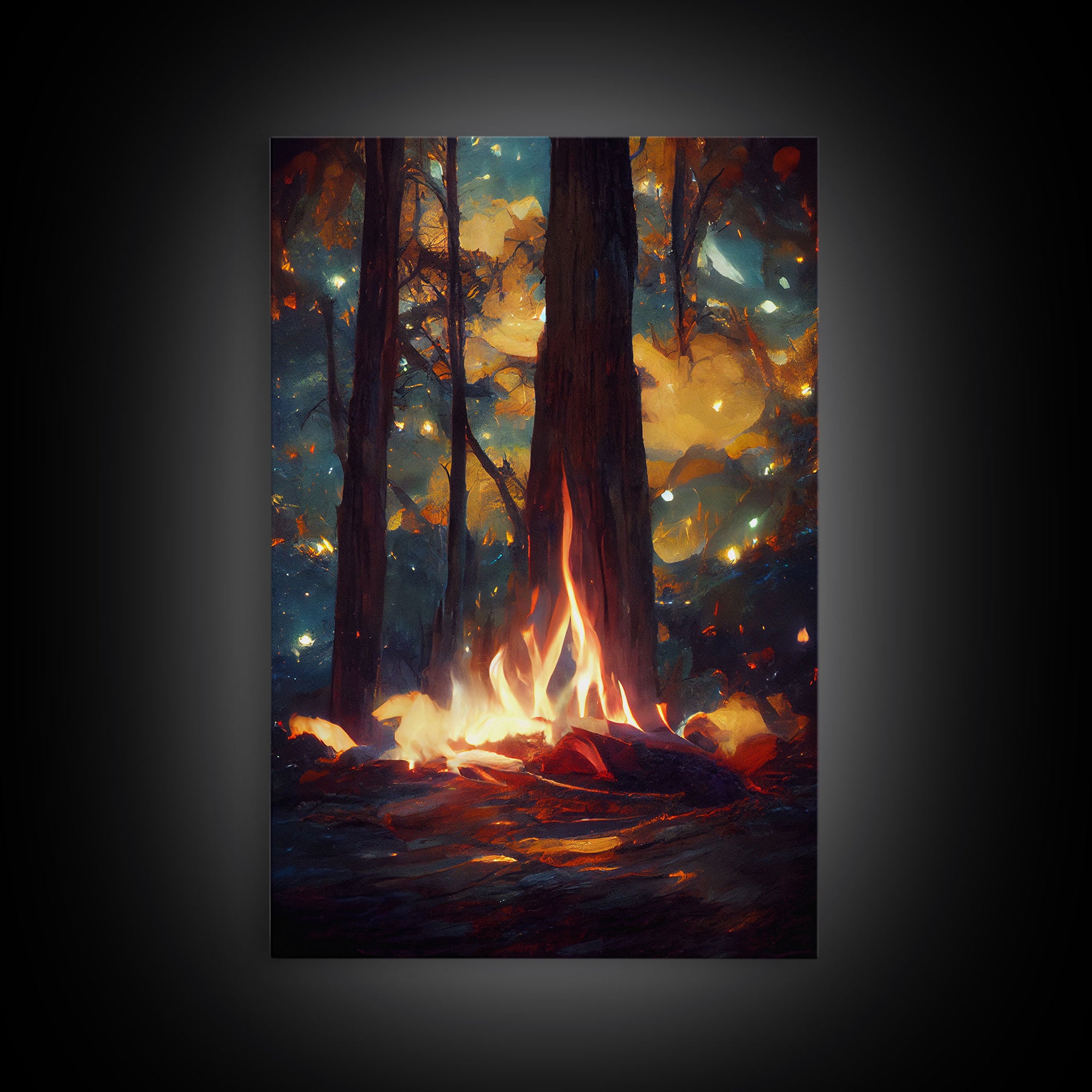 Abstract Campfire Art, Framed Canvas Print, Ready To Hang Framed Wall Art, Living Room Wall Hanging