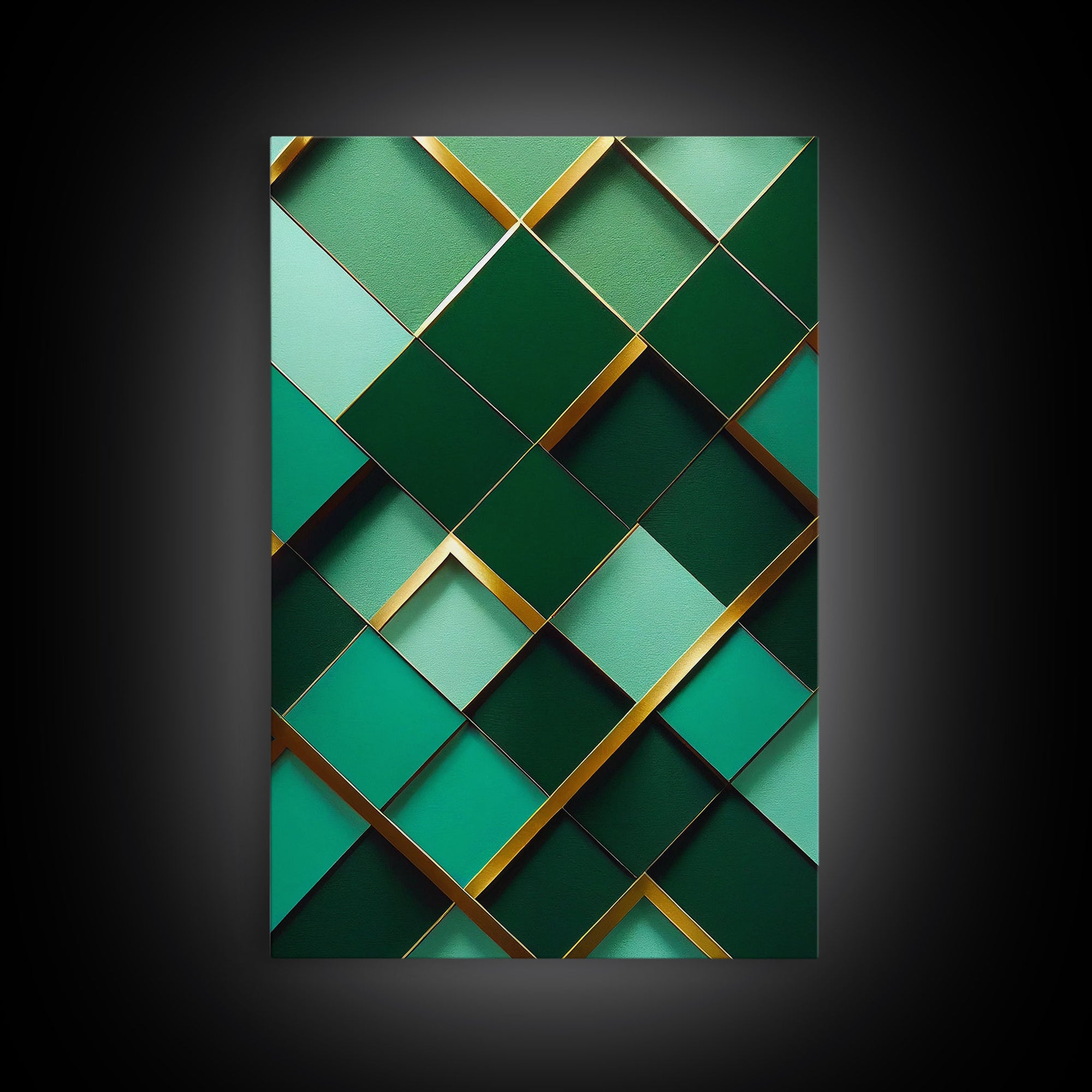 Emerald Green Geometric Abstract Art, Framed Canvas Print, Ready To Hang Framed Wall Art, Living Room Wall Hanging