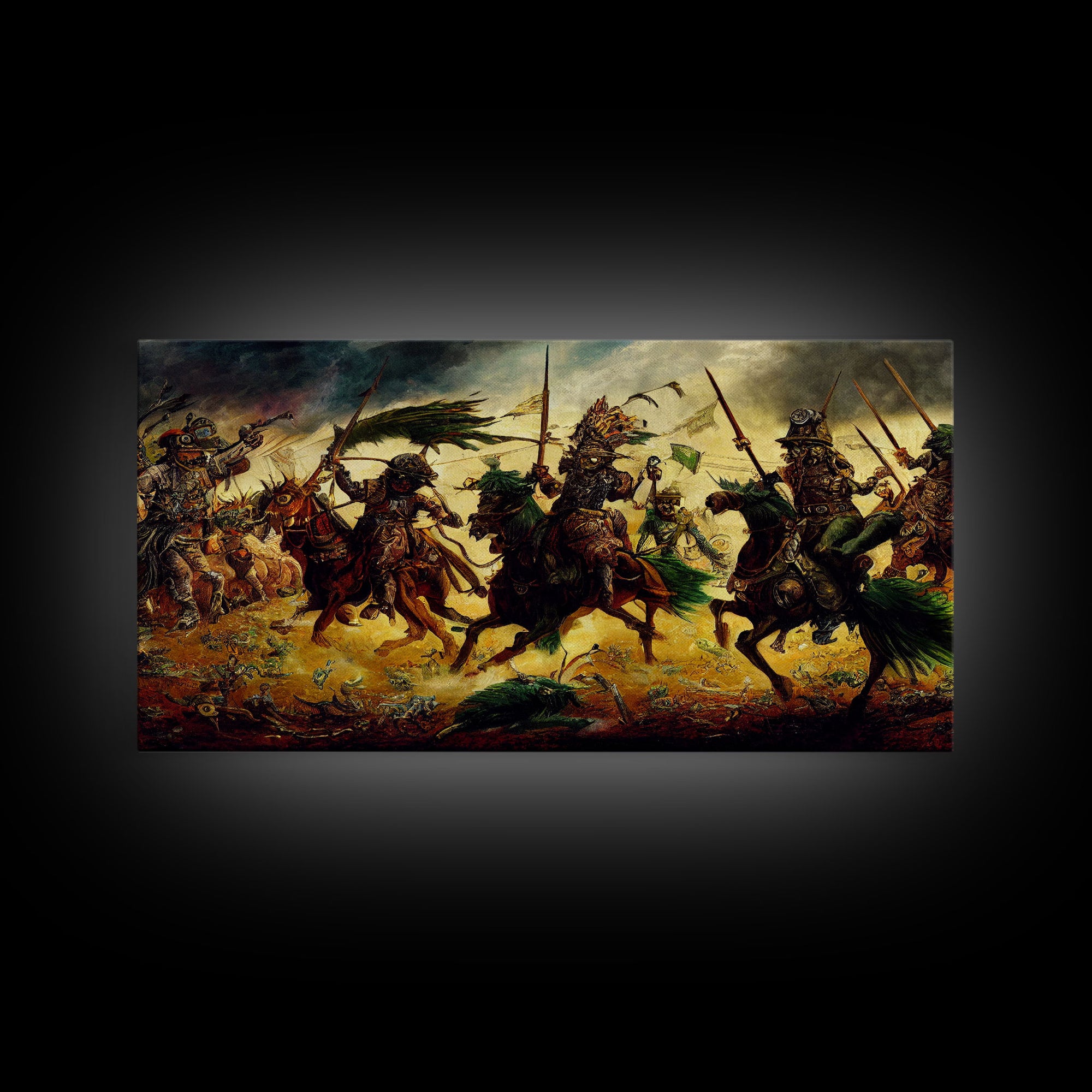 Depiction Of An Ancient Battle, Cool Office Mancave Decor, Wall Decor, Ready To Hang Framed Canvas Print, Oversize Wall Art