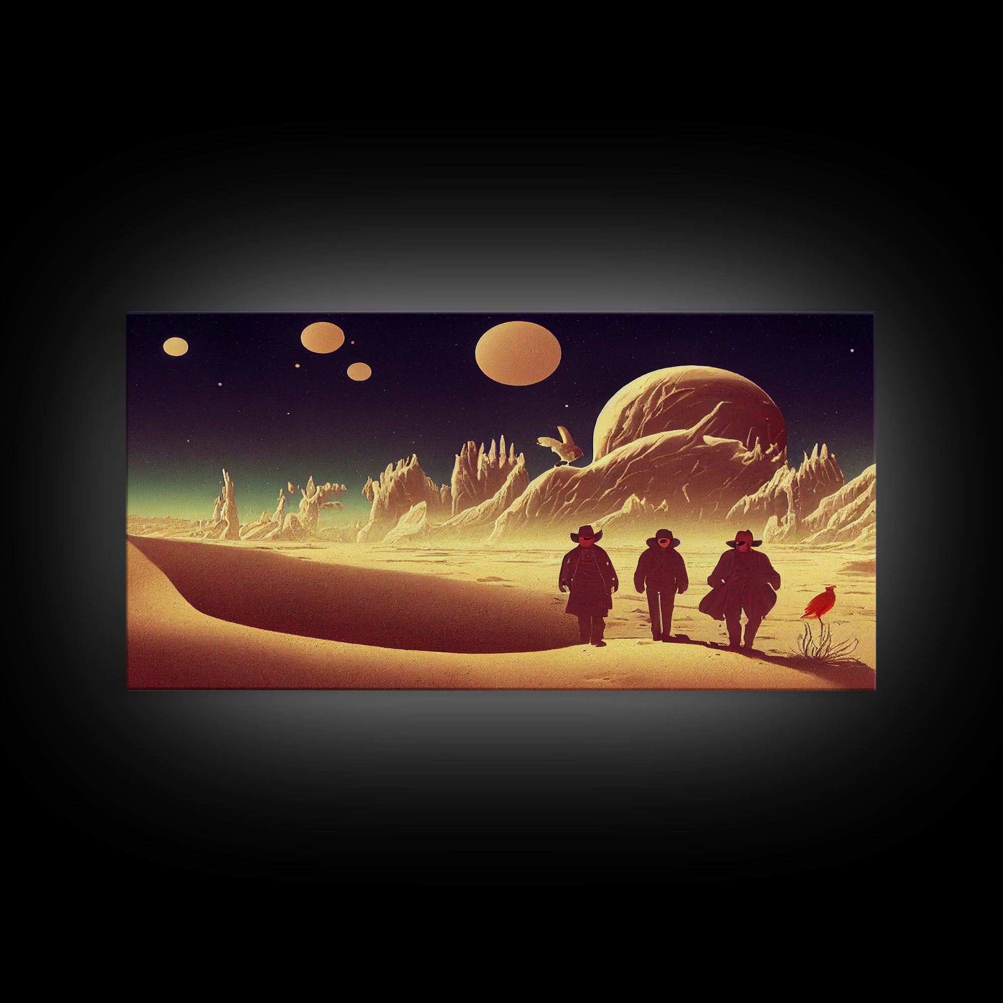 Space Cowboys, Psychedelic Scifi Art, Wall Decor, Ready To Hang Framed Canvas Print, Oversize Wall Art