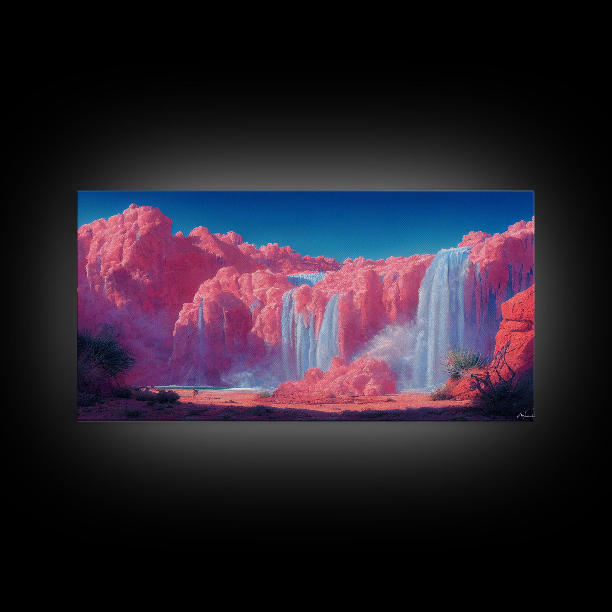 Psychedelic Pink Waterfall Art, Wall Decor, Ready To Hang Framed Canvas Print, Oversize Wall Art