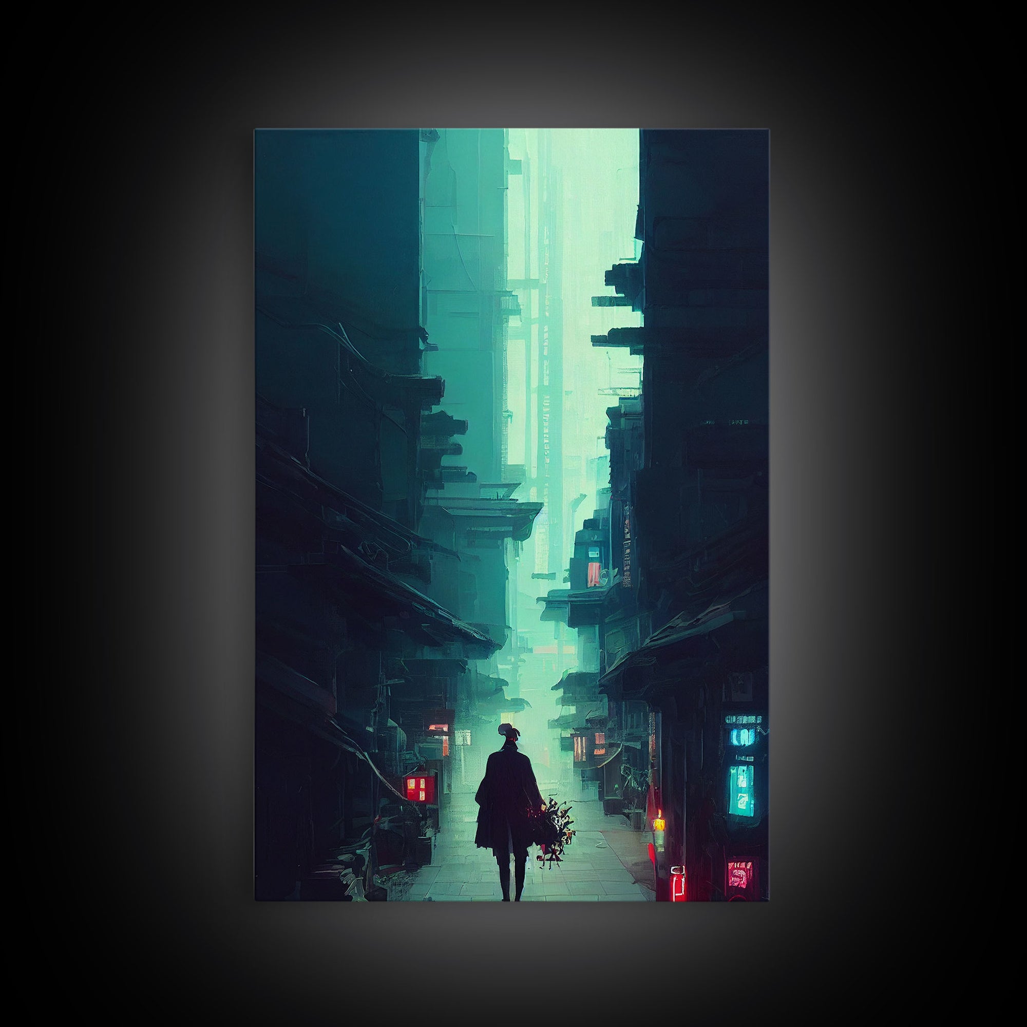 Cyberpunk Tokyo, 80s style retro-futurism, blade runner inspired art, ready to hang framed canvas print wall decor