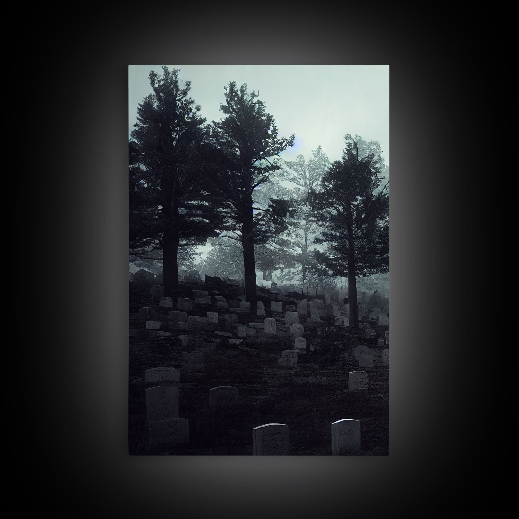 Spooky haunted graveyard at night, art for witches, 3 piece canvas, 3 piece wall art, cemetery art