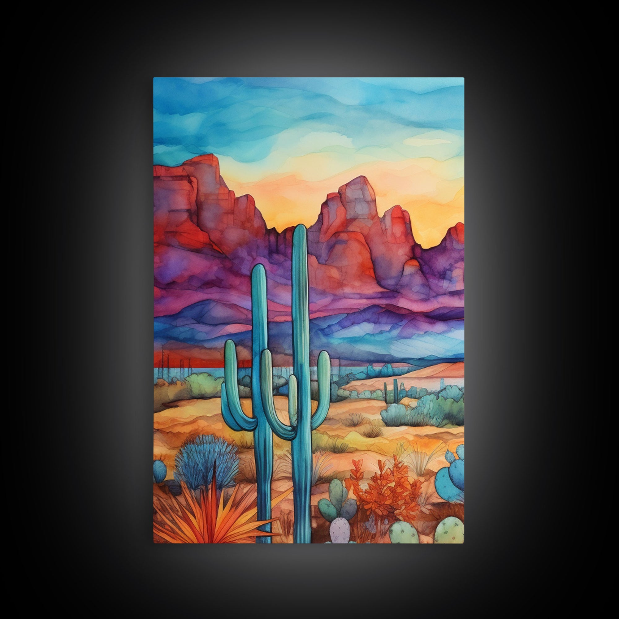 Southwestern Room Decor, Retro Desert Art, Set Of 3, Framed Canvas Prints, Wall Decor, Nursery Decor, Living Room Decor, Home Decor