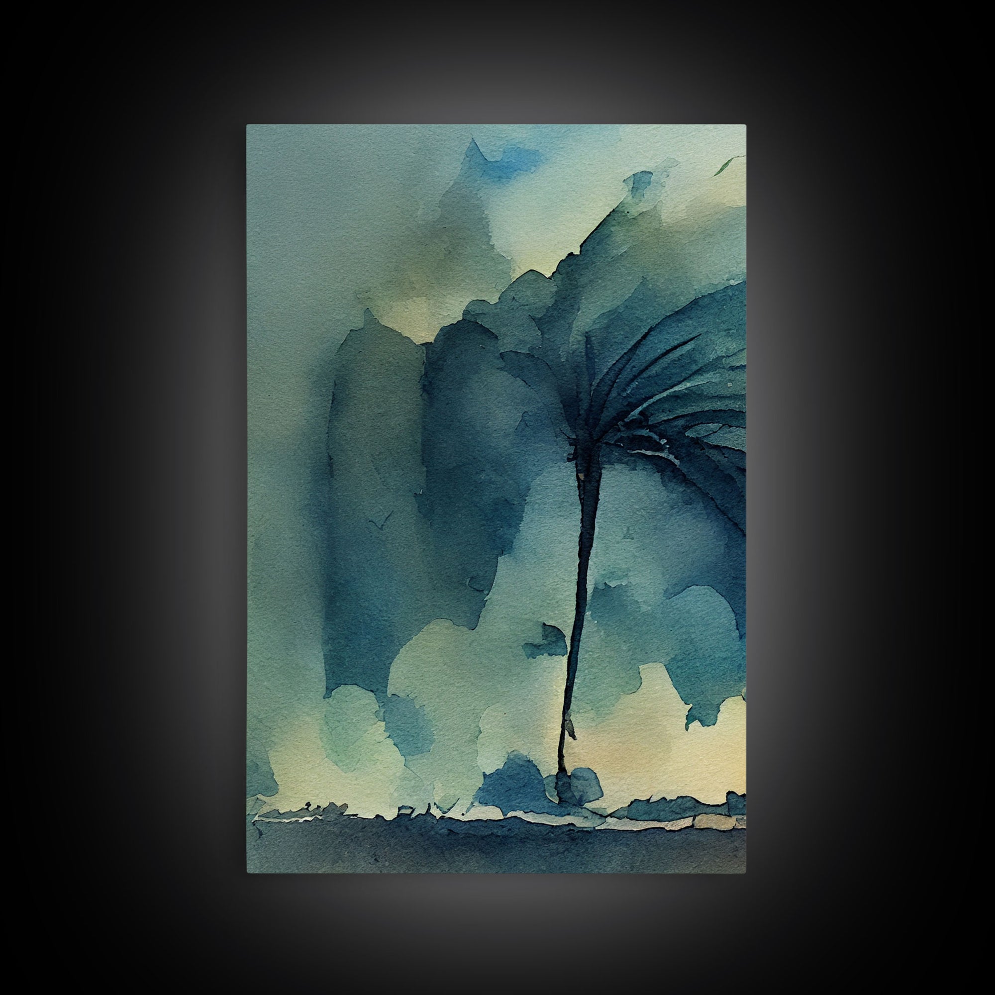 Watercolor of a palm tree blowing in a hurricane, storm art, 3 piece canvas print, 3 piece wall art