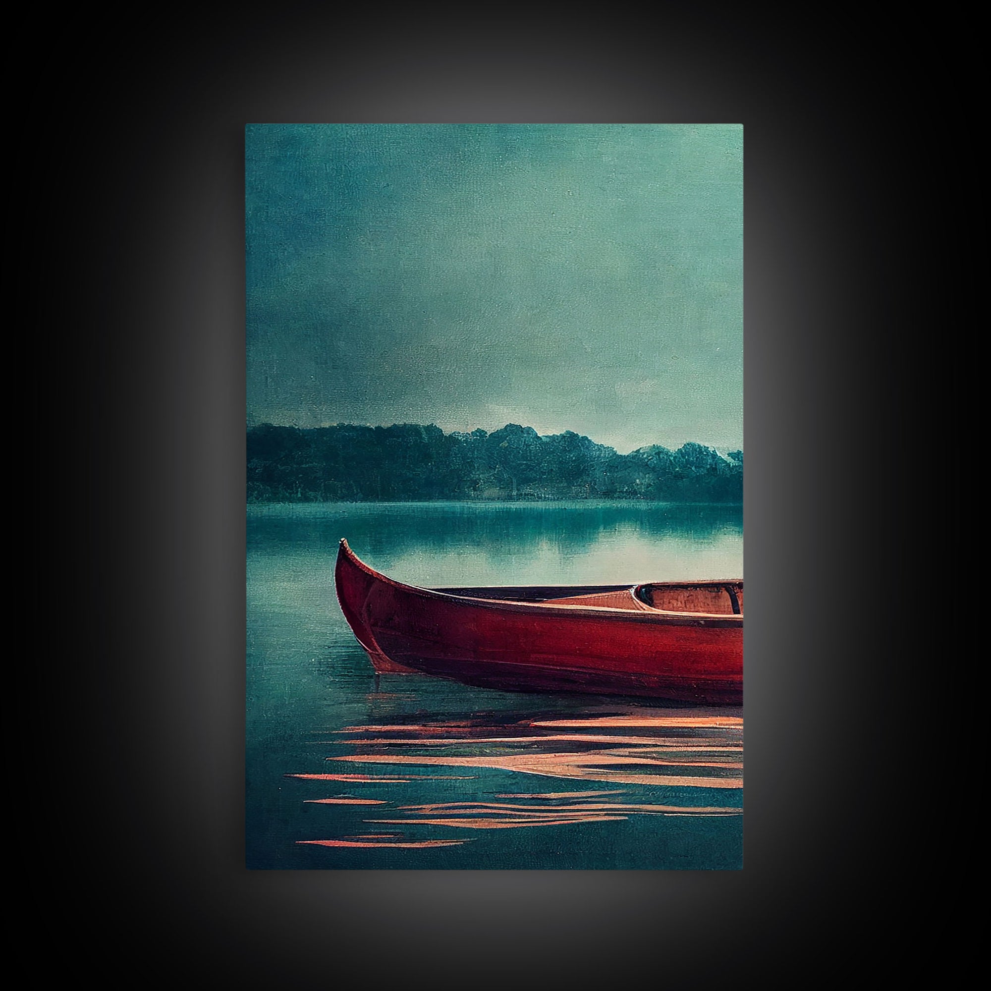 Skiff on the lake, Abandoned canoe, lake house art, 3 piece canvas, 3 piece wall art, cool unique living room art