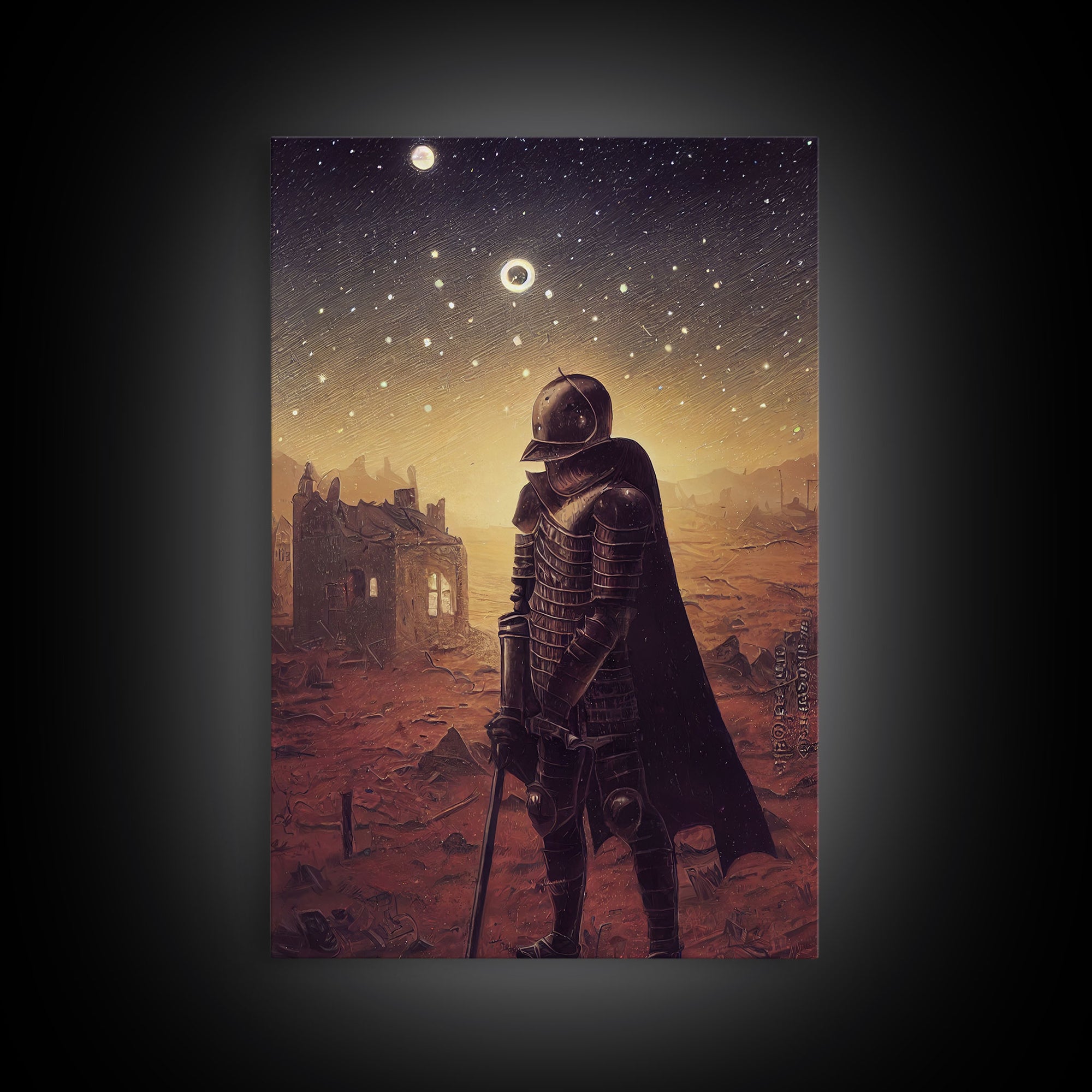 Moon Knight, Retrofuturism Scifi Art, Framed Canvas Print, Ready To Hang Framed Wall Art