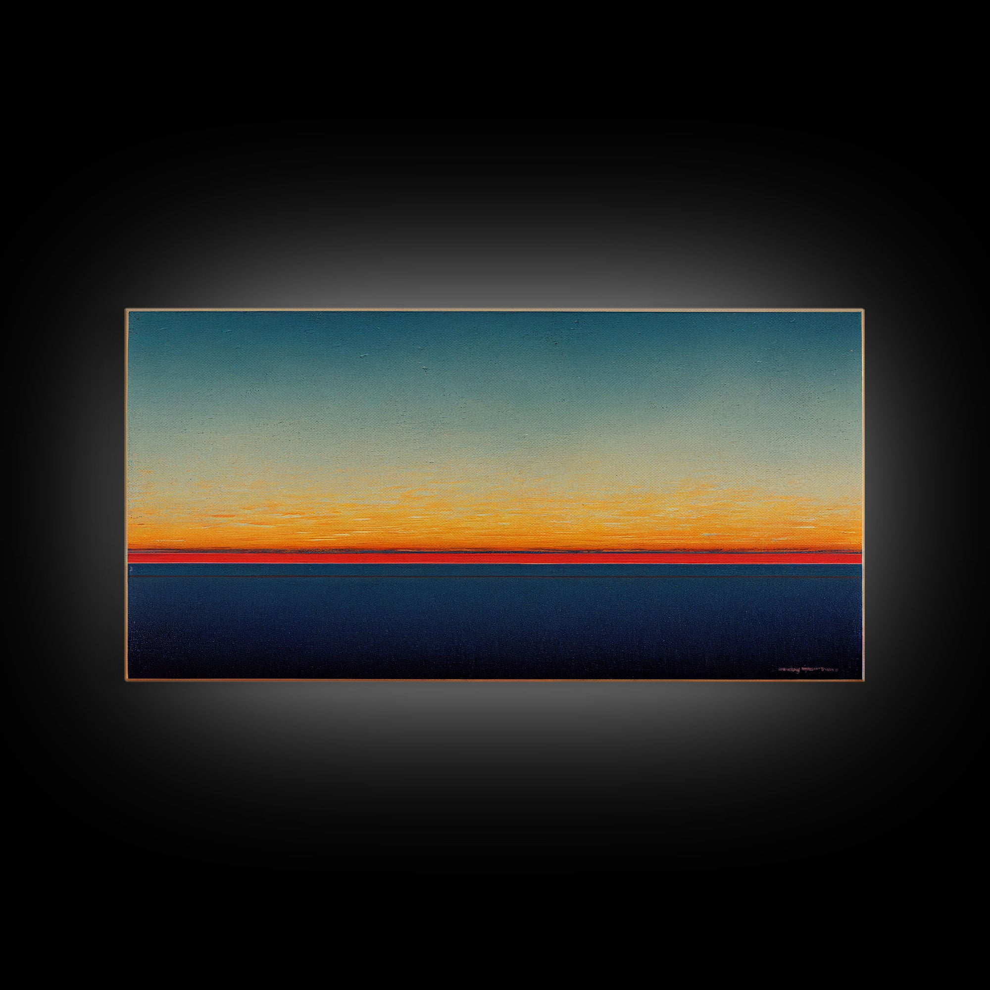 Beautiful Art deco style watercolor sunset, framed canvas print, ready to hang framed wall art