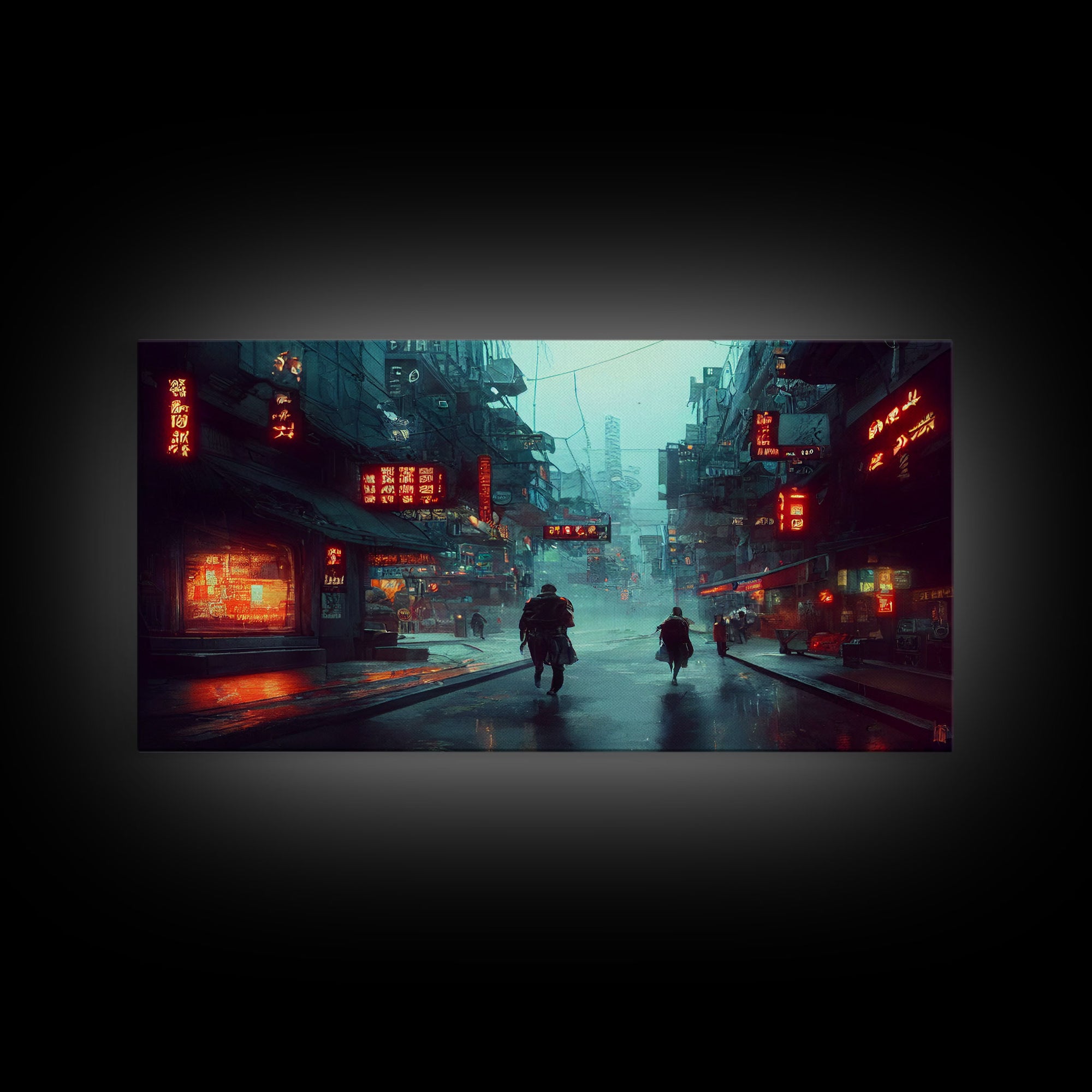 Cyberpunk City, Bladerunner Vibes Dystopian Cityscape, Wall Decor, Ready To Hang Framed Canvas Print, Oversize Wall Art