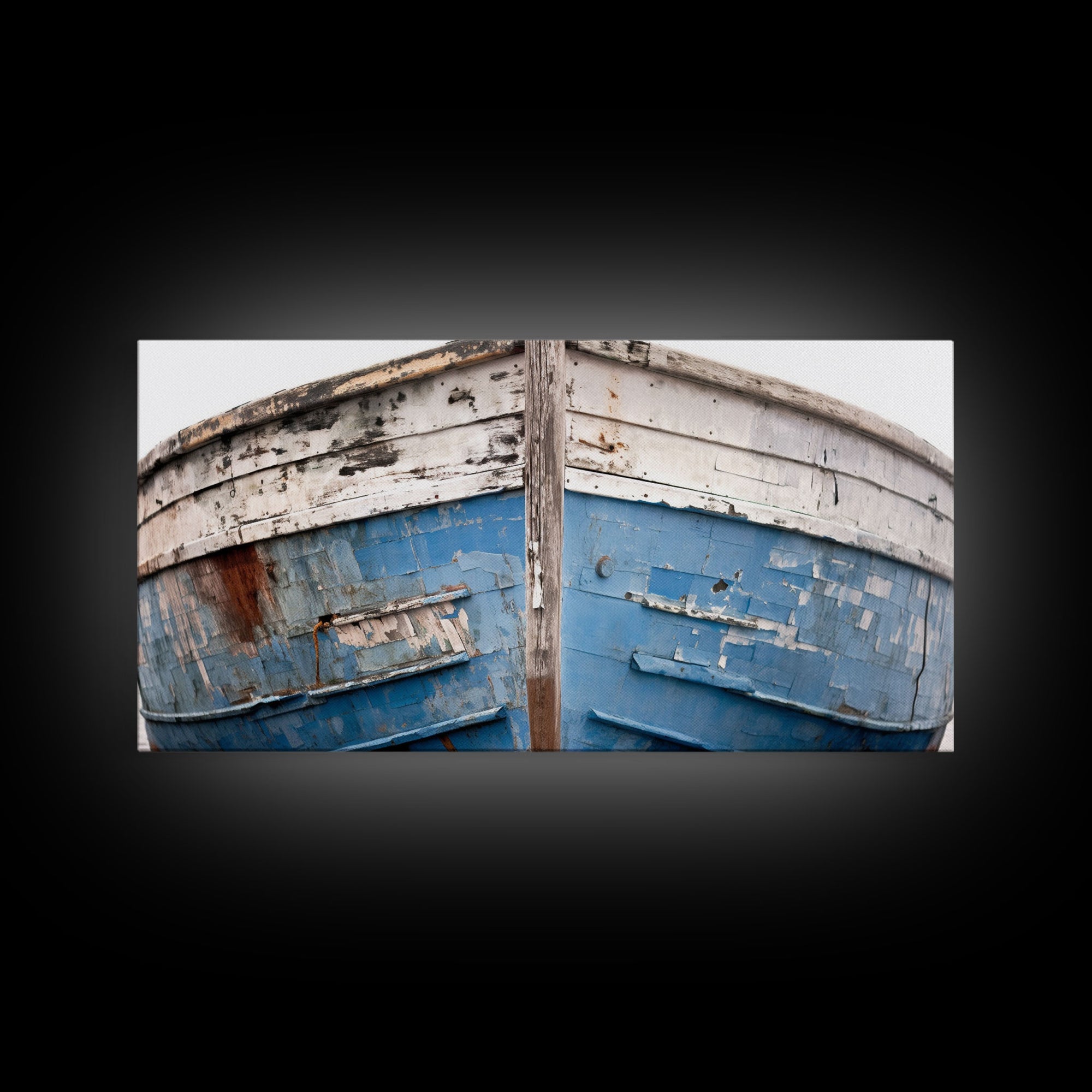 Photo Of An Old Wooden Boat With Peeling Paint, Framed Canvas Print, Nautical Wall Art, Lakehouse Decor